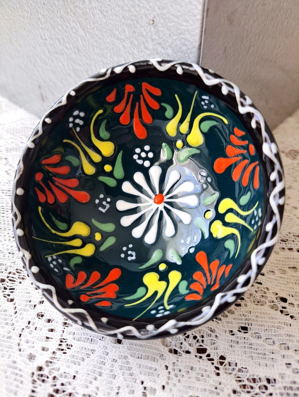 Handmade Turkish Ceramic Bowl – Hand Painted Floral Dipping Dish / Trinket Bowl